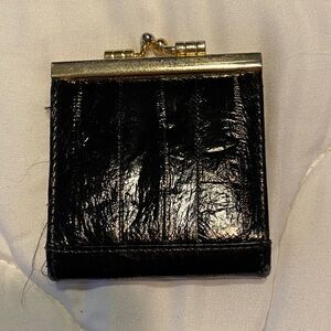 Black Eel Skin Coin Purse with Gold Clasp